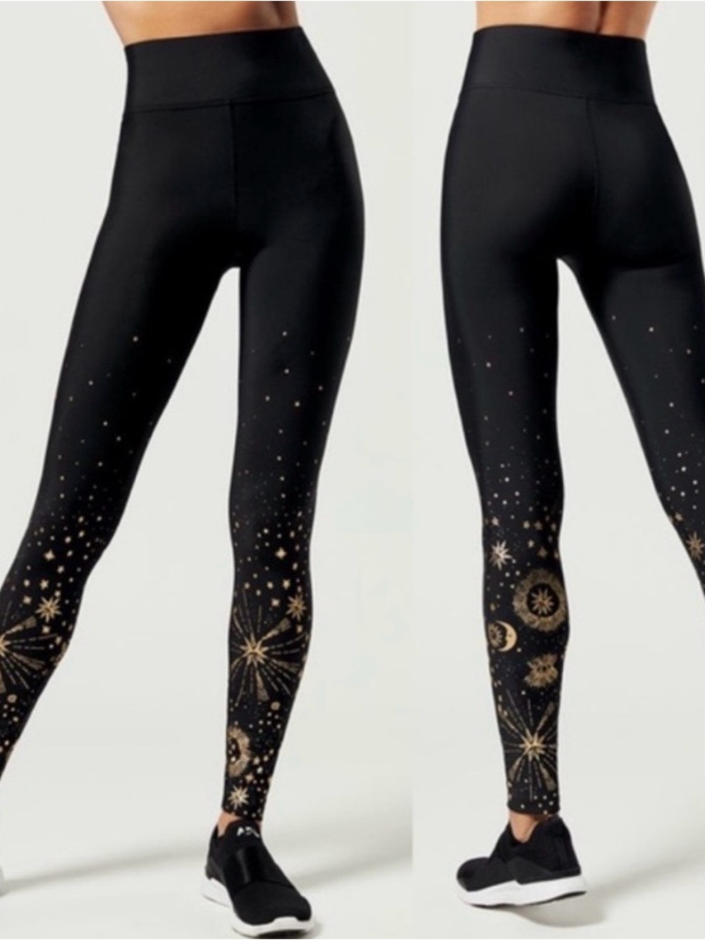 High-Waist Black Leggings Carbon38 Gold Celestial Print